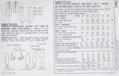 1960s  FAB A Line Dress, Blouse Top, Shorts and Bell Bottom Flared Pants Pattern SIMPLICITY 7021 Bust 31 Vintage Sewing Pattern FACTORY FOLDED