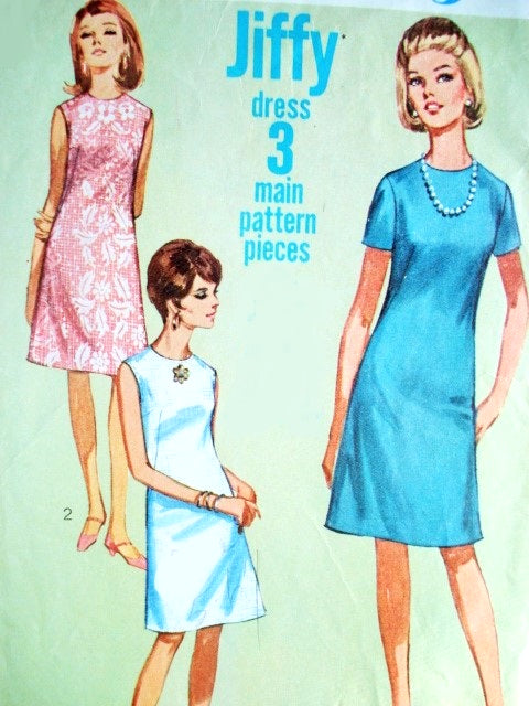1960s MOD Jiffy Dress Pattern Simplicity 7072 Simple To Sew A Line Dress 2 Style Versions Bust 32 Vintage Sewing Pattern