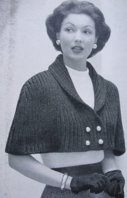 Instant Download Pattern 1950s Lovely Cape Stole Wrap PDF Knitting Pattern Classy Shawl Collar Front Button Capelet