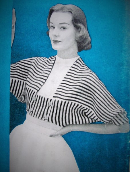 INSTANT DOWNLOAD Pattern 1950s Unique Dolman Sleeve Short Sweater PDF Knitting Pattern Flirty Day or Evening Sweater Jacket