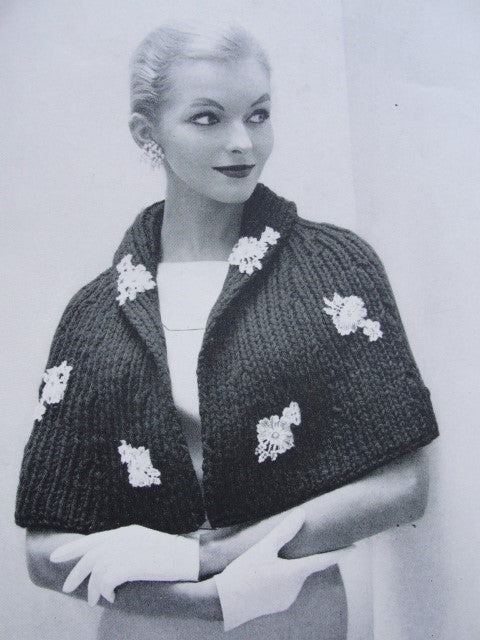 Instant Download Pattern 1950s Elegant Cape Stole Wrap PDF Knitting Pattern Lovely Shawl Collar Capelet