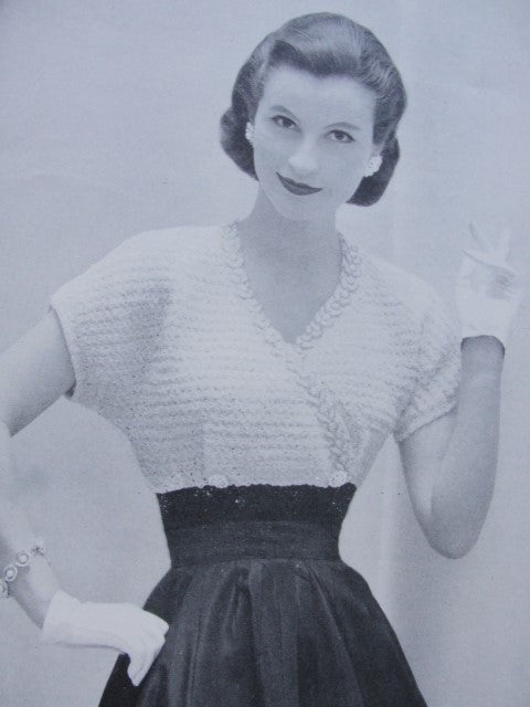 Instant Download Pattern 1950s Beautiful Surplice Short Sweater PDF Crochet Pattern Flirty Day or Evening V Neckline