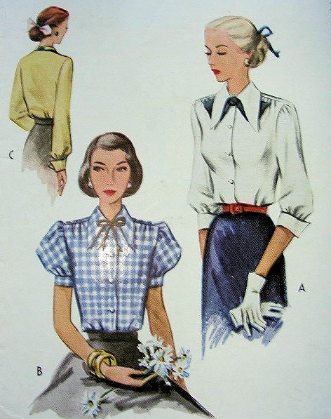 1940s McCALL 7239 BLOUSE PATTERN  2 VERSIONS,PRETTY PUFF SLEEVED STYLE