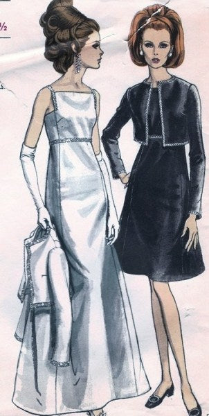1960s ELEGANT Evening Dress or Gown With Jacket Pattern VOGUE 7249 Beautiful Flattering Design Bust 32 Vintage Sewing Pattern