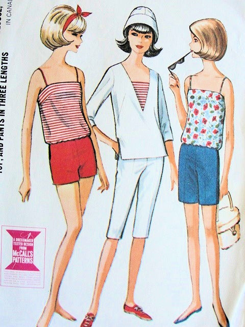 1960s SUMMER SEPARATES PATTERN OVERBLOUSE, CAPRI PANTS, SHORTS REGULAR or SHORT SHORTS, BLOUSON TOP McCALLS 7289 Vintage Sewing Pattern