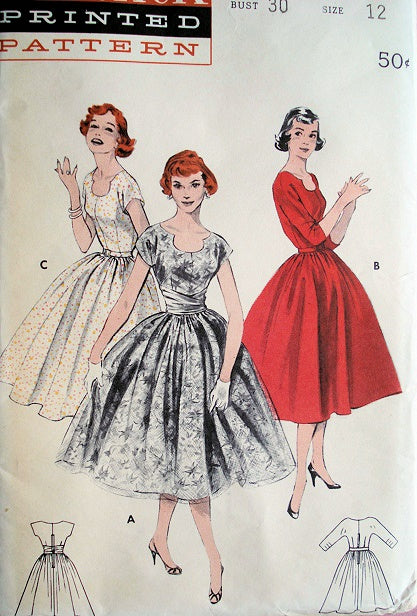 50s COCKTAIL DRESS DEEP CUT CLOVER NECKLINE PATTERN BUTTERICK 7309