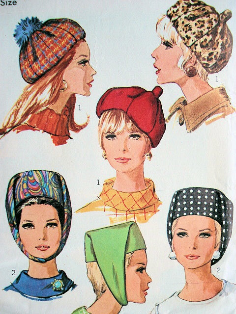 1960s Fab Mod Hats Pattern SIMPLICITY 7326 Three Styles Day or Cocktail Vintage Sewing Pattern FACTORY FOLDED