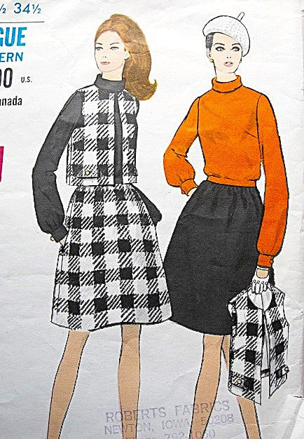 1960s MOD Jacket, Dirndl Skirt and Blouse Pattern VOGUE 7357  Bust 32 Vintage Sewing Pattern