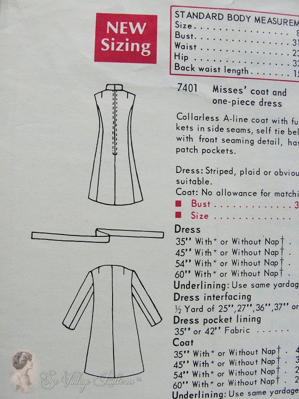 1960s MOD A Line Dress and Coat Pattern VOGUE Special Design 7401 Classy Styles ,Bust 34 Vintage Sewing Pattern FACTORY FOLDED