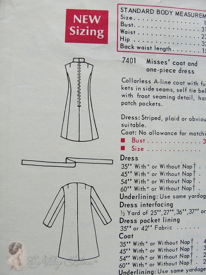 1960s MOD A Line Dress and Coat Pattern VOGUE Special Design 7401 Classy Styles ,Bust 34 Vintage Sewing Pattern FACTORY FOLDED