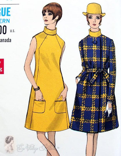 1960s MOD A Line Dress and Coat Pattern VOGUE Special Design 7401 Classy Styles ,Bust 34 Vintage Sewing Pattern FACTORY FOLDED