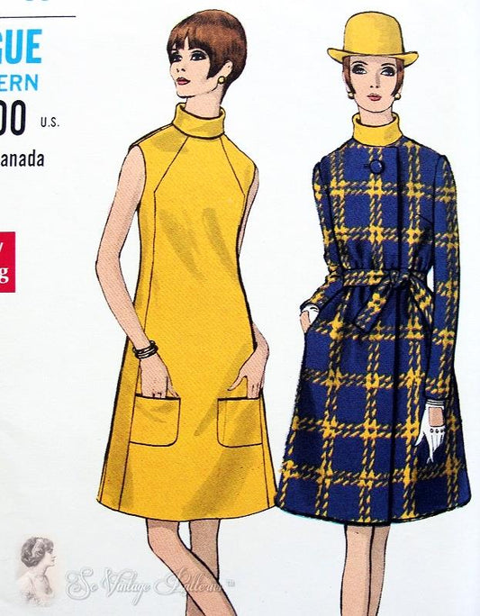 1960s MOD A Line Dress and Coat Pattern VOGUE Special Design 7401 Classy Styles ,Bust 34 Vintage Sewing Pattern FACTORY FOLDED