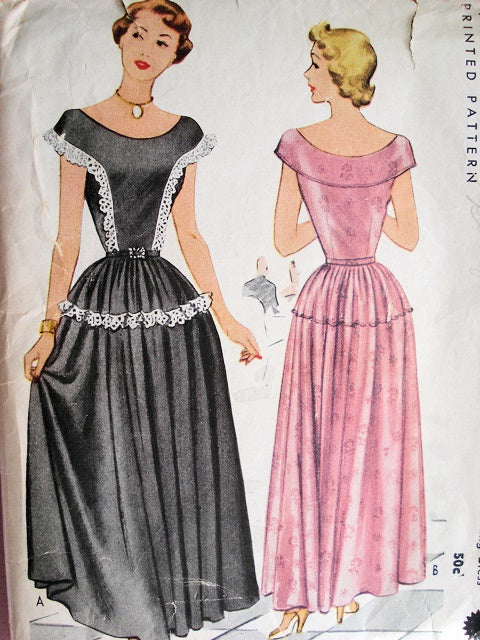 1940s BEAUTIFUL Evening Gown Pattern  McCALL 7438 Flattering Neckline, Bust 30 Vintage Sewing Pattern