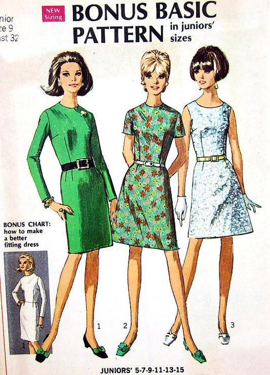 MOD 1960s Basic Dress Pattern Two Bodices and Skirts Simplicity 7503 Bust 32 Vintage Sewing Pattern UNCUT