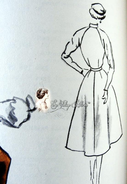 1950s Striking Coat Dress Pattern Unique Notched Neckline Front Button Flared Skirt Vogue 7504 Vintage Sewing Pattern Bust 32 Factory Folded