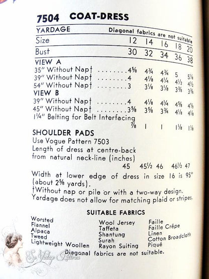 1950s Striking Coat Dress Pattern Unique Notched Neckline Front Button Flared Skirt Vogue 7504 Vintage Sewing Pattern Bust 32 Factory Folded