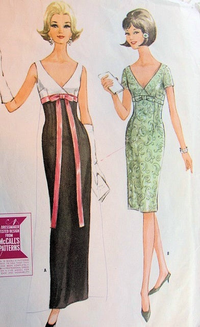 1960s STUNNING Slim Evening Party Dress Pattern McCALLS 7532  Flattering V Surplice Neckline and Back, Bust 33 Vintage Sewing Pattern