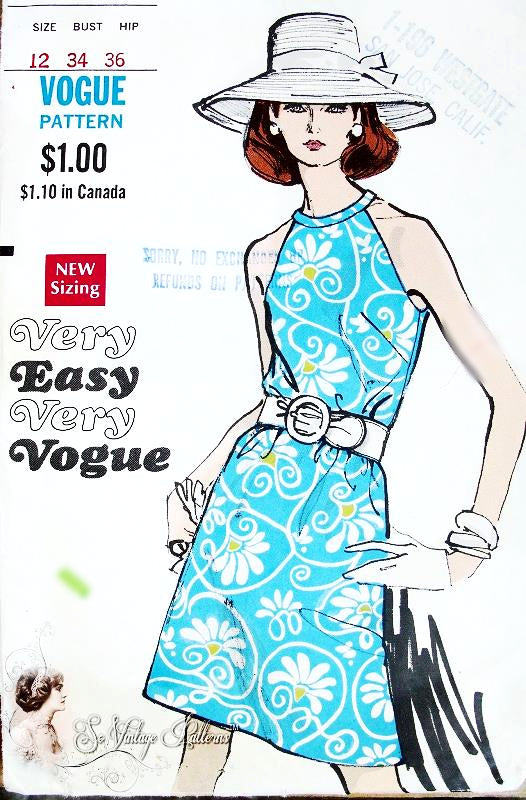 1960s Very Easy To Sew MOD Dress Pattern Very Easy Very VOGUE 7544 Slightly A Line With Cut Away Armholes Bust 34 Vintage Sewing Pattern
