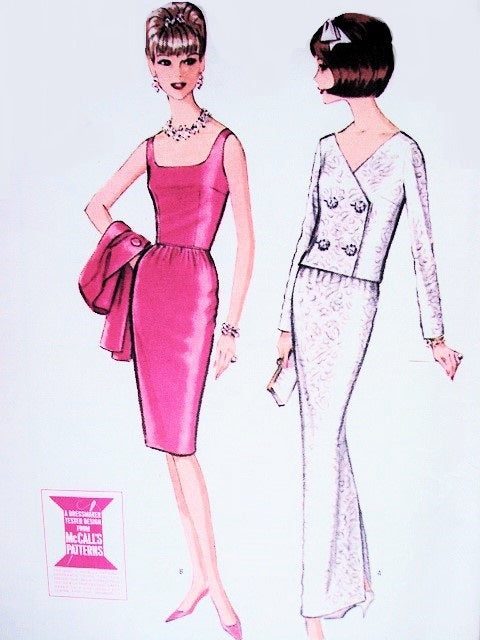 1960s  STUNNING Evening Dress and Jacket Pattern McCALLS 7547 Slim Cocktail or Full Length Dress Double Breasted Jacket Bust 32 Vintage Sewing Pattern