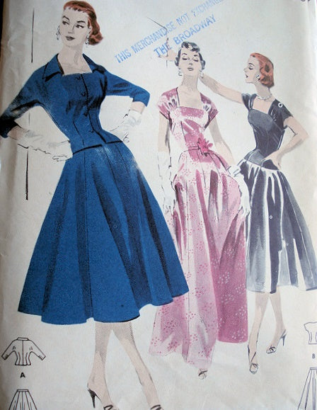 1950s EVENING SEPARATES PATTERN  SQUARE LOW NECKLINE, FITTED BODICE, JACKET, 8 GORE SKIRT 2 LENGTHS BUTTERICK  PATTERNS 7552