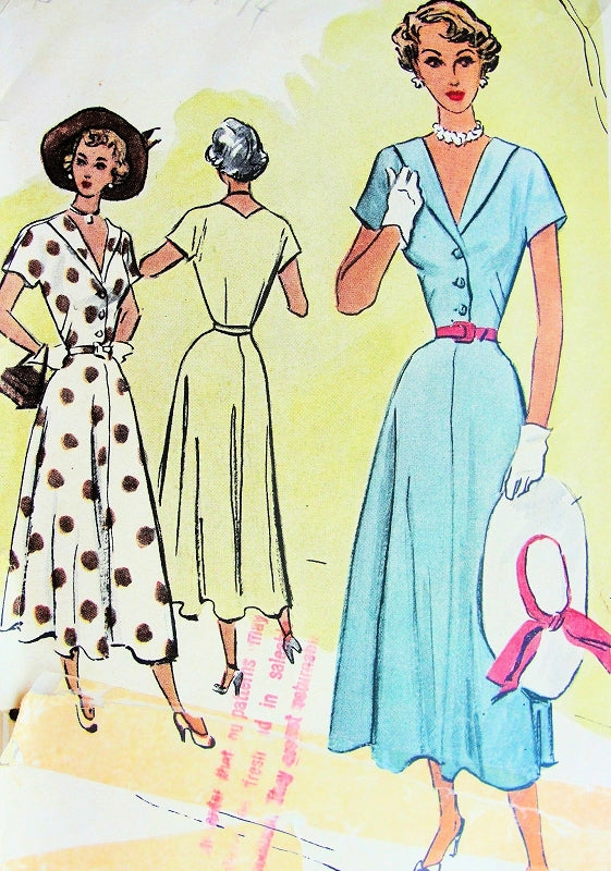 Late 1940s Beautiful Feminine Dress Pattern McCall 7647 Vintage Sewing Pattern