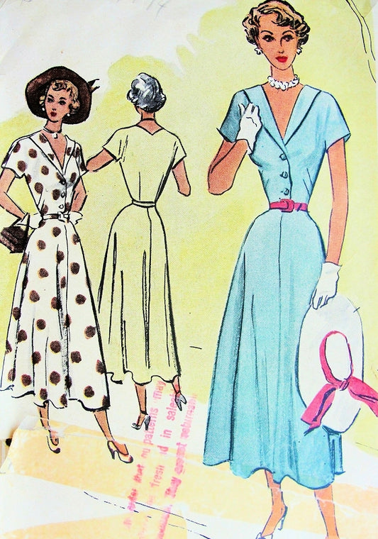 Late 1940s Beautiful Feminine Dress Pattern McCall 7647 Vintage Sewing Pattern
