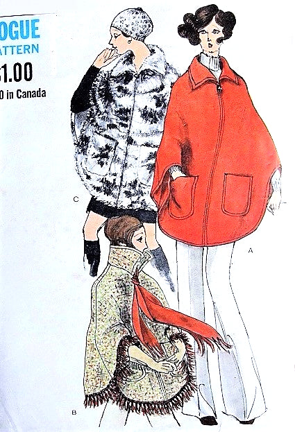 FAB 70s Poncho Cape Jacket Coat Pattern VOGUE 7670 Three Styles Vintage Sewing Pattern
