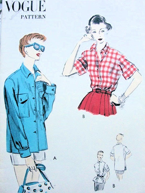 1950s VOGUE 7686 Shirt Pattern Classic Styles, Overblouse or Tuck in Blouse Bust 34 Vintage Sewing Pattern
