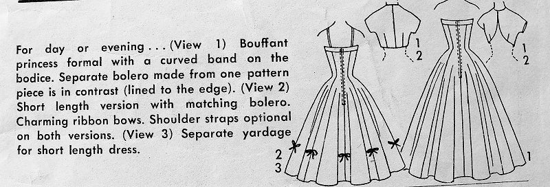 1950s GLAMOROUS Formal Evening Gown or Cocktail Party Dress Pattern ADVANCE 7704 Bouffant Strapless Princess, Sweetheart Neckline, Bolero Jacket Bust 33 Vintage Sewing Pattern FACTORY FOLDED