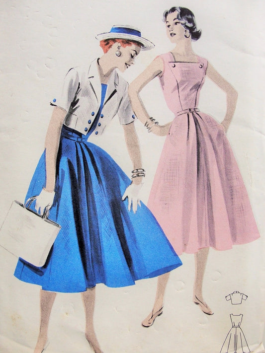1950s Pretty Dress and Bolero Jacket Pattern Lovely Style Details Perfect Summer Dress Butterick 7711 Vintage Sewing Pattern Bust 32 FACTORY FOLDED