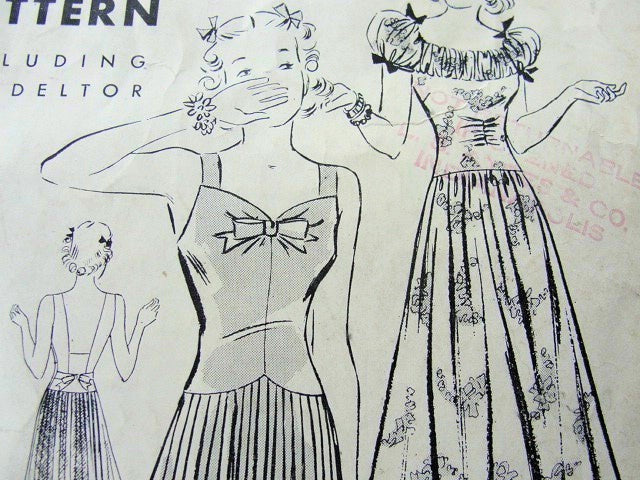 1930s EVENING GOWN PATTERN  2 LOVELY NECKLINES and BACKS, ATTACHED SLIP BUTTERICK 7913 Bust 33