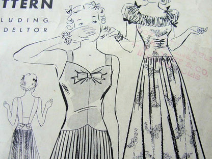 1930s EVENING GOWN PATTERN  2 LOVELY NECKLINES and BACKS, ATTACHED SLIP BUTTERICK 7913 Bust 33