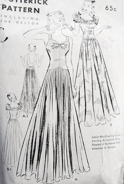 1930s EVENING GOWN PATTERN  2 LOVELY NECKLINES and BACKS, ATTACHED SLIP BUTTERICK 7913 Bust 33