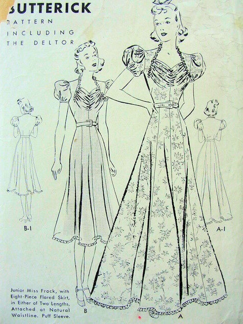 1930s  LOVELY DRAPED BODICE FLARED EVENING GOWN BUTTERICK 7935