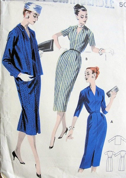 1950s SLIM DRESS, JACKET PATTERN FLATTERING V NECKLINE BUTTERICK PATTERNS 7936