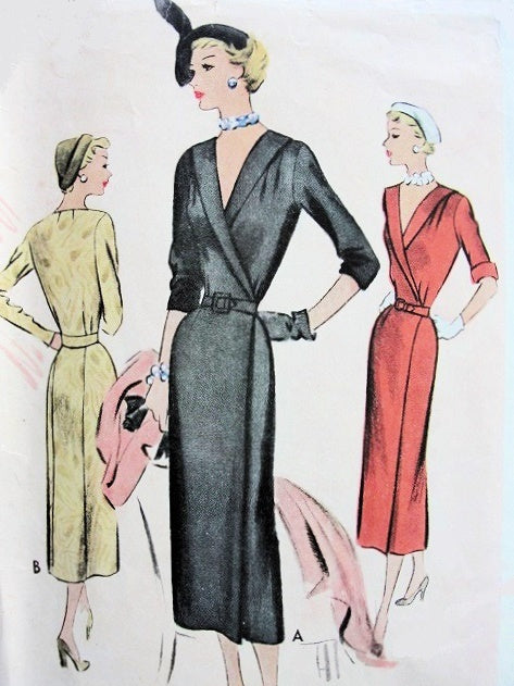 1950 BEAUTIFUL Cocktail Party Dress Pattern McCALL 7940, Sleek Wrap Around Dress, Lovely Design, Bust 32 Vintage Sewing Pattern