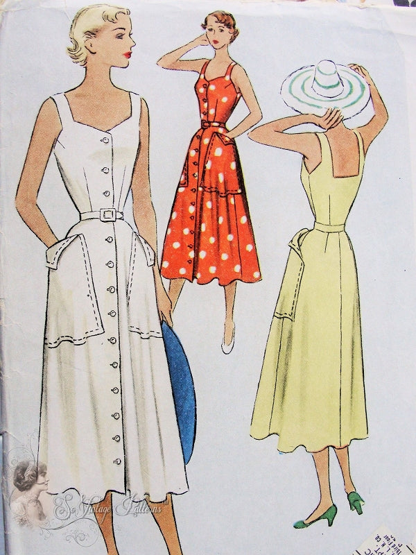 1950 BEAUTIFUL Sundress Pattern McCALL 7975 Front Button,Large Pockets Lovely Neckline  Bust 30 Vintage Sewing Pattern  FACTORY FOLDED
