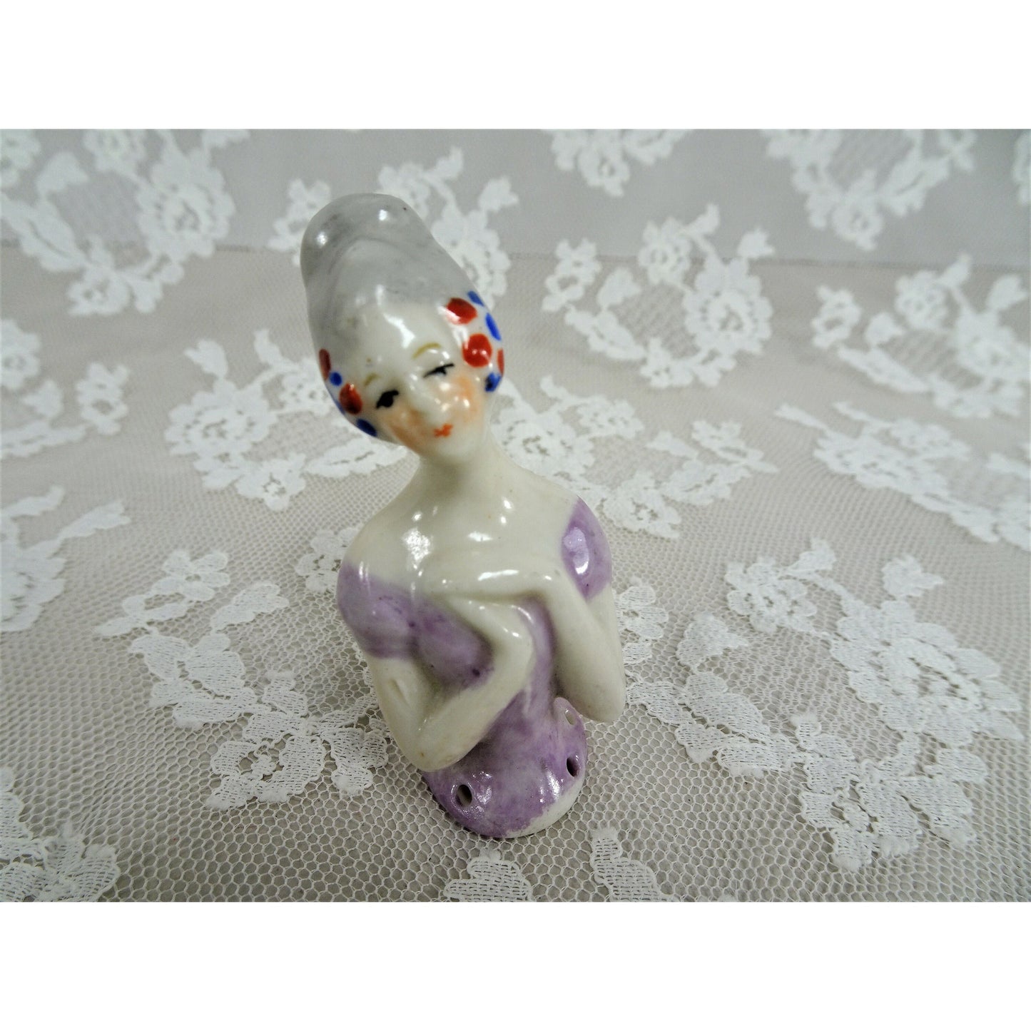 LOVELY Antique Half Doll,Pin Cushion Doll,German Made,Porcelain Half Doll,Art Deco Doll,Vanity Display,Collectible Vintage Pin Cushion Dolls
