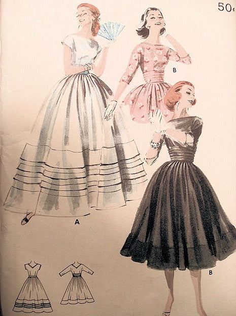50s  EVENING GOWN COCKTAIL DRESS PATTERN PERFECT FOR SHEER FABRICS, BATEAU NECKLINE, LOW V BACK, CUMMERBUND BUTTERICK 8032