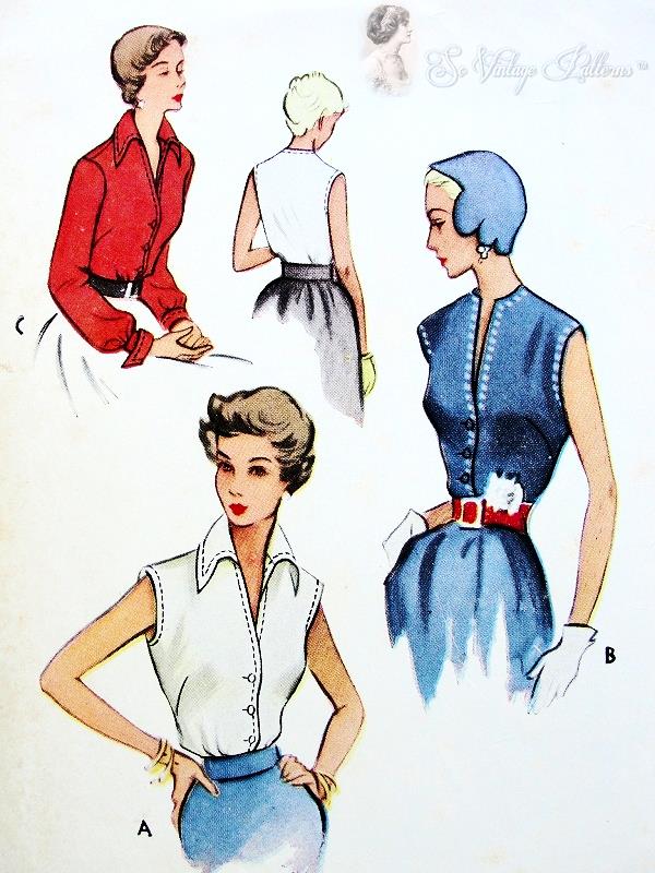 1950s FABULOUS  Blouse Pattern McCALL 8053 Striking Wing Collar or Collarless Style, Slit Neckline Bust 28 Vintage Sewing Pattern