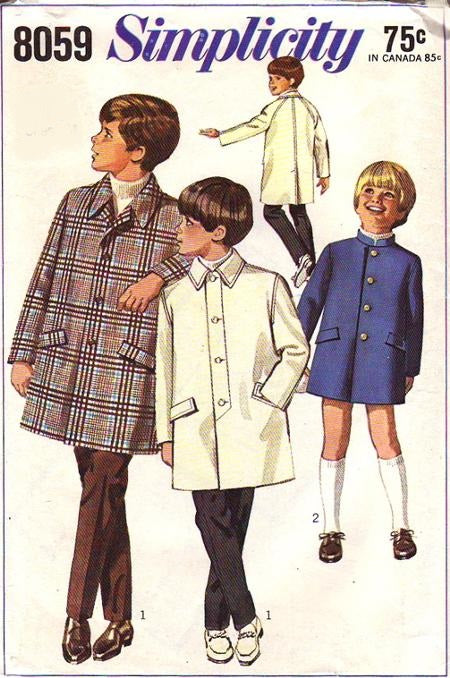 1960s Little Boys Coat Pattern SIMPLICITY 8059 Cute Styles for Boys Size 4 Vintage Sewing Pattern UNCUT