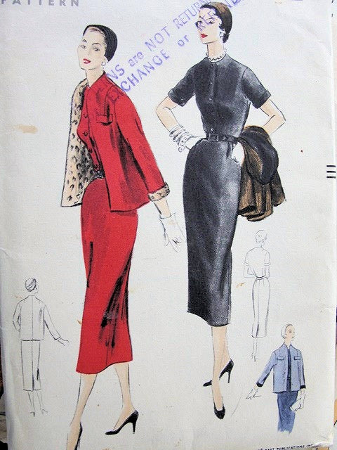 1950s  EASY TO MAKE SLIM DRESS, JACKET PATTERN CLASSIC STYLE VOGUE SEWING PATTERNS 8076