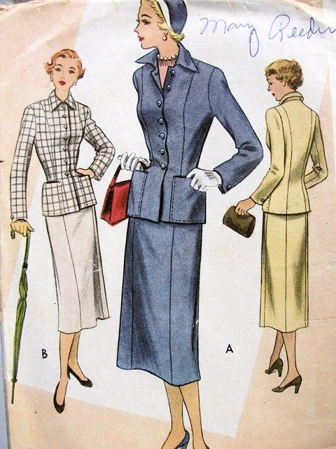 1950s STYLISH 2 PC SUIT PATTERN FITTED JACKET SLIM SKIRT McCALL 8079