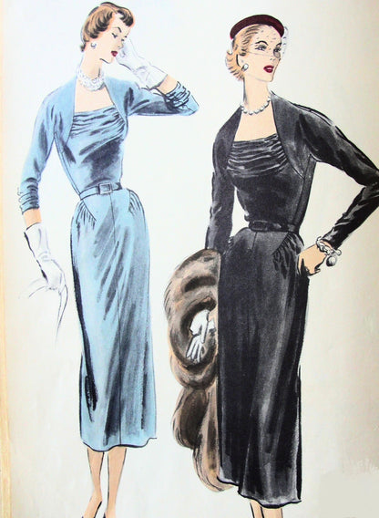 1950s GLAMOROUS Cocktail Dinner Dress Pattern VOGUE 8102 Lovely Draped Neckline, Sleeves and Hips Beautiful Design Bust 32 Vintage Sewing Pattern FACTORY FOLDED