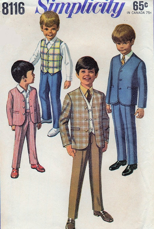60s Little Boys Suits Pattern Simplicity 8116 Vintage Sewing Pattern Cute Styles for Boys Very Beatles 60s UNCUT FACTORY FOLDED