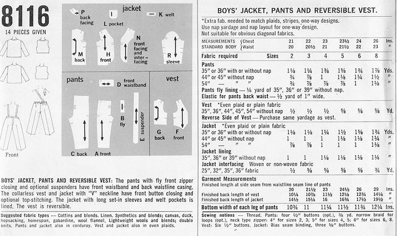 60s Little Boys Suits Pattern Simplicity 8116 Vintage Sewing Pattern Cute Styles for Boys Very Beatles 60s UNCUT FACTORY FOLDED