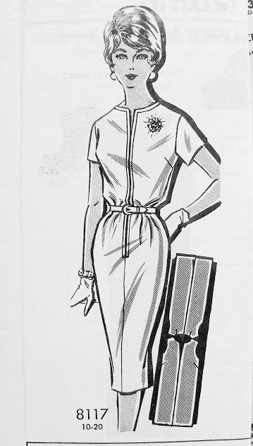1960s SLIM BELTED SHIFT DRESS PATTERN FLATTERING STYLE, SLIT NECKLINE  PATT O RAMA PATTERNS 8117