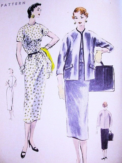 1950s Slim Dress and Jacket Pattern VOGUE 8186 Day or Cocktail Sheath Flattering Shaped Midriff Bust 34 Vintage Sewing Pattern FF