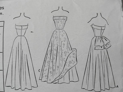 1950s Formal Evening Ball Gown Pattern McCall 8288 Striking Strapless Fitted Bodice Full Skirted  Large Bustle Bow Bust 34 Vintage Sewing Pattern