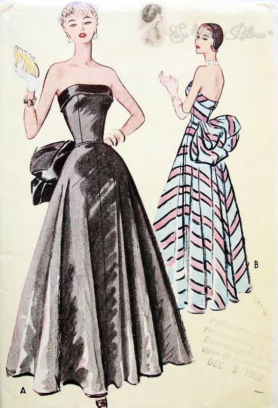 1950s Formal Evening Ball Gown Pattern McCall 8288 Striking Strapless Fitted Bodice Full Skirted  Large Bustle Bow Bust 34 Vintage Sewing Pattern